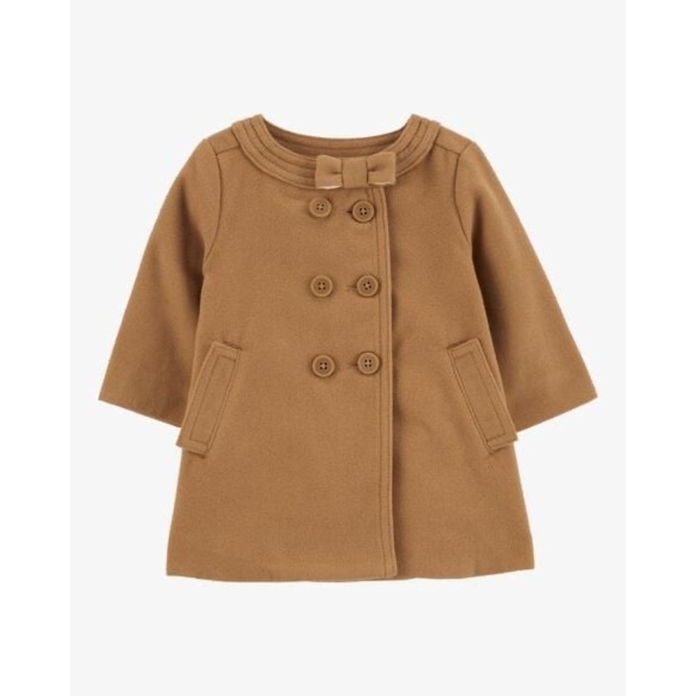 Baby Bgosh Girls Camel Brown Double Breasted Bow Dress Coat 12M Peacoat